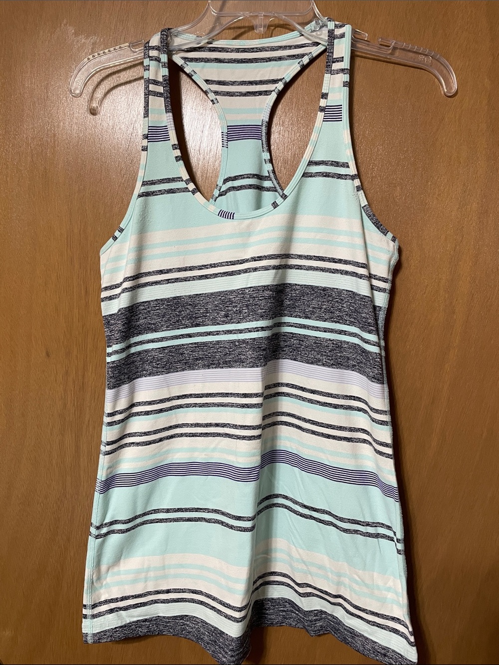 lululemon athletica Mint, White and Gray Striped Racerback Tank